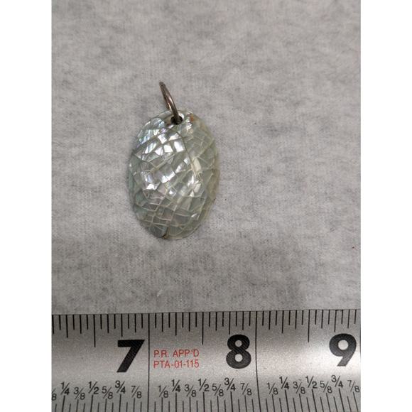 Mother of Pearl Mosaic Pendant Oval Domed Vintage Abalone Shell Necklace Pendant - Picture 2 of 4